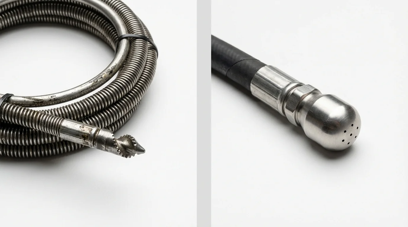 Drain snake cable and hydro jetting nozzle used for drain cleaning in McMinnville, OR