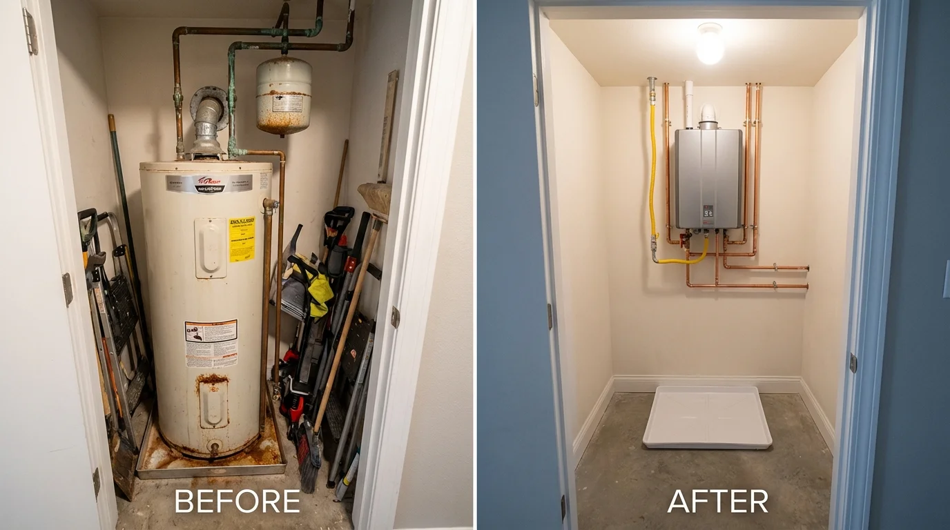 Tank water heater versus wall-mounted tankless unit comparison for McMinnville, OR homeowners